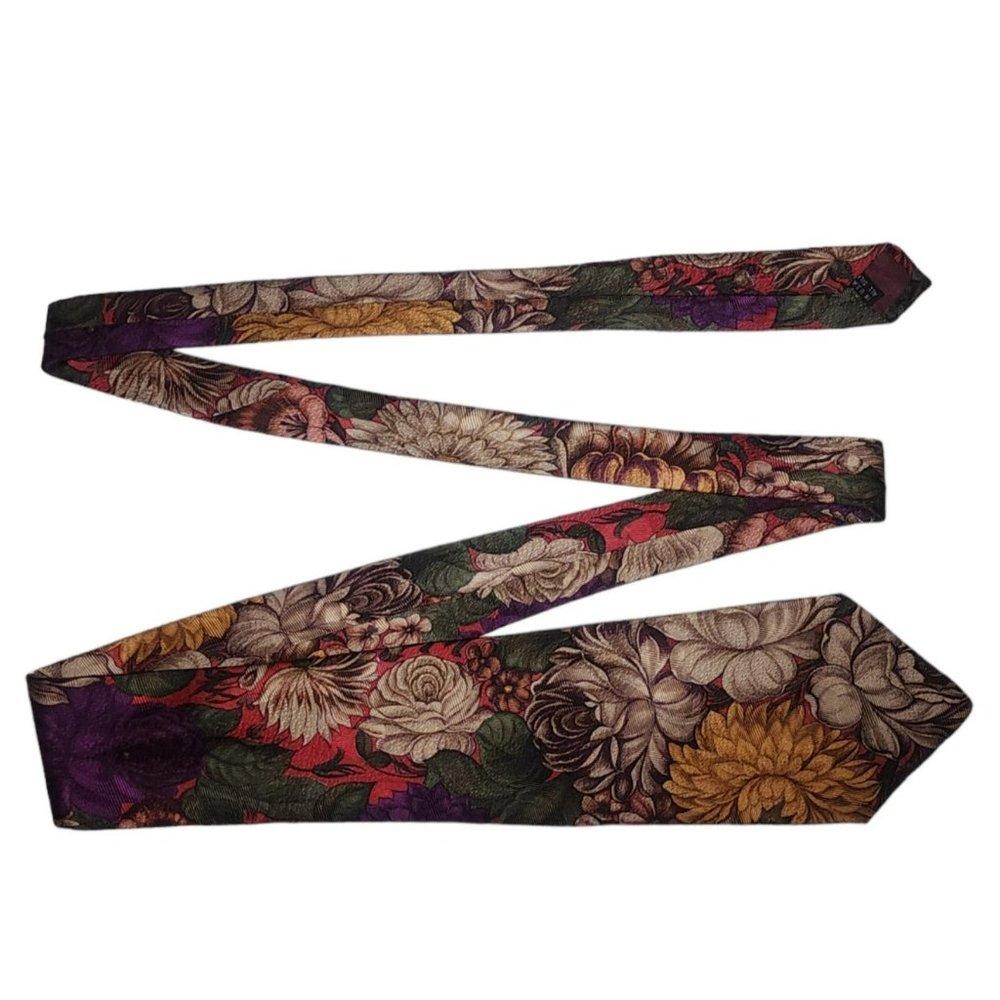Vintage handmade floral boho silk tie